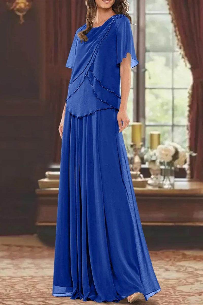 A Line Jewel Neck Short Sleeves Floor Length Mother Dress CM0363