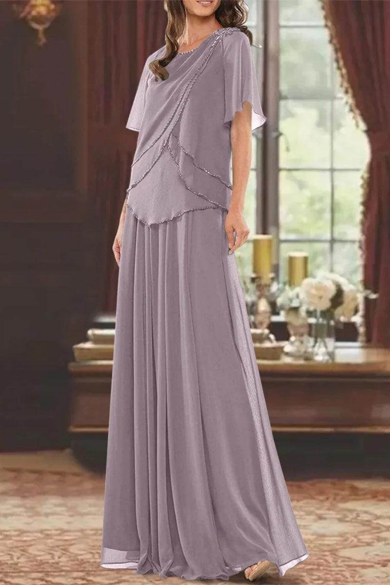 A Line Jewel Neck Short Sleeves Floor Length Mother Dress CM0363