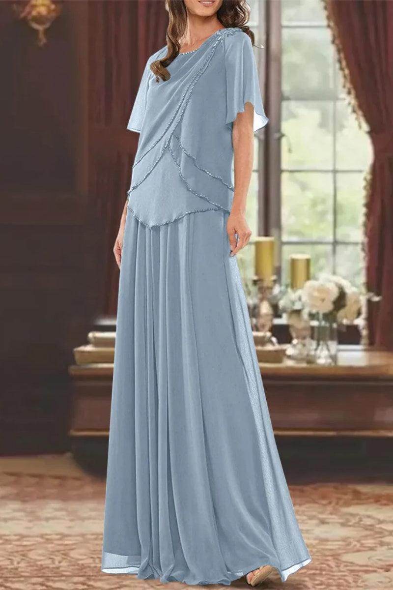 A Line Jewel Neck Short Sleeves Floor Length Mother Dress CM0363