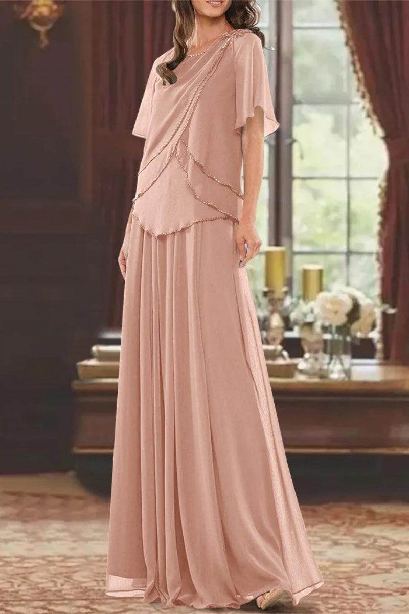 A Line Jewel Neck Short Sleeves Floor Length Mother Dress CM0363