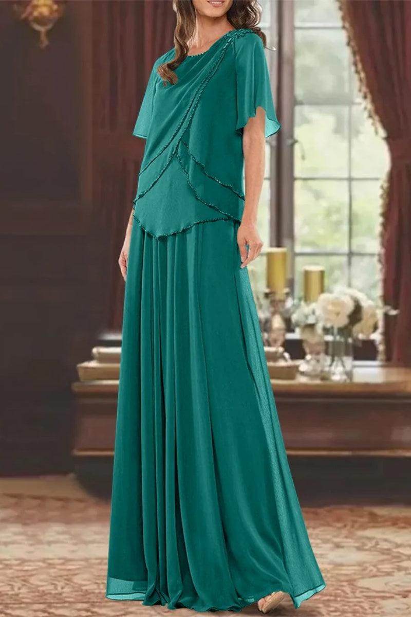 A Line Jewel Neck Short Sleeves Floor Length Mother Dress CM0363