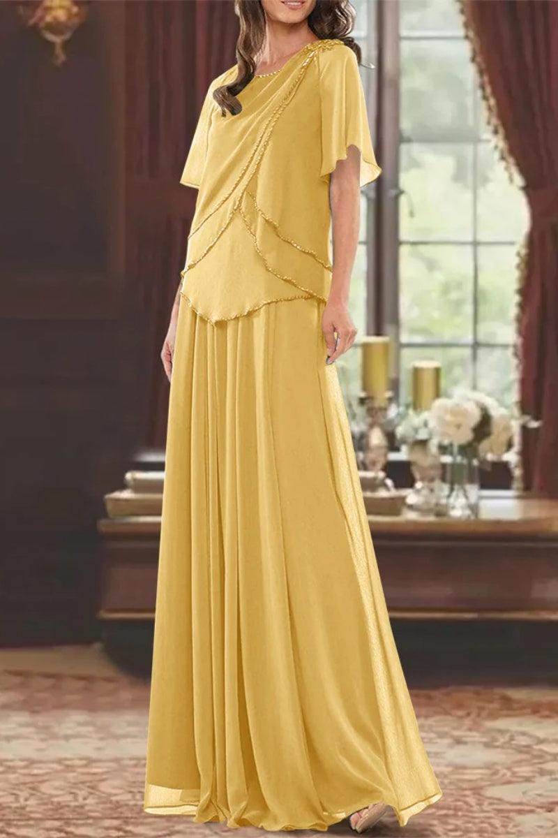 A Line Jewel Neck Short Sleeves Floor Length Mother Dress CM0363