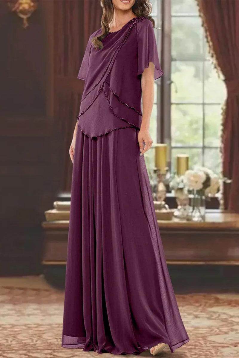 A Line Jewel Neck Short Sleeves Floor Length Mother Dress CM0363