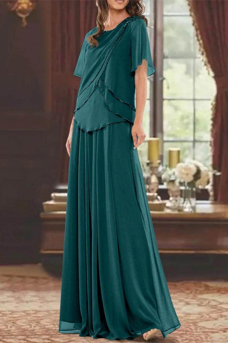 A Line Jewel Neck Short Sleeves Floor Length Mother Dress CM0363