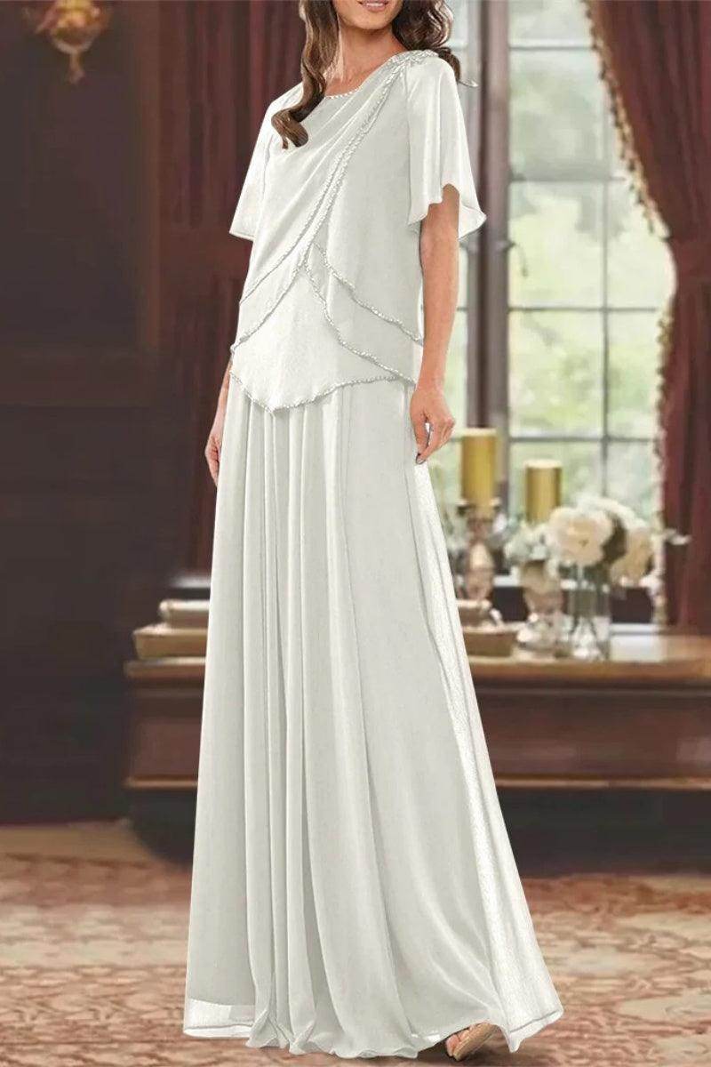 A Line Jewel Neck Short Sleeves Floor Length Mother Dress CM0363