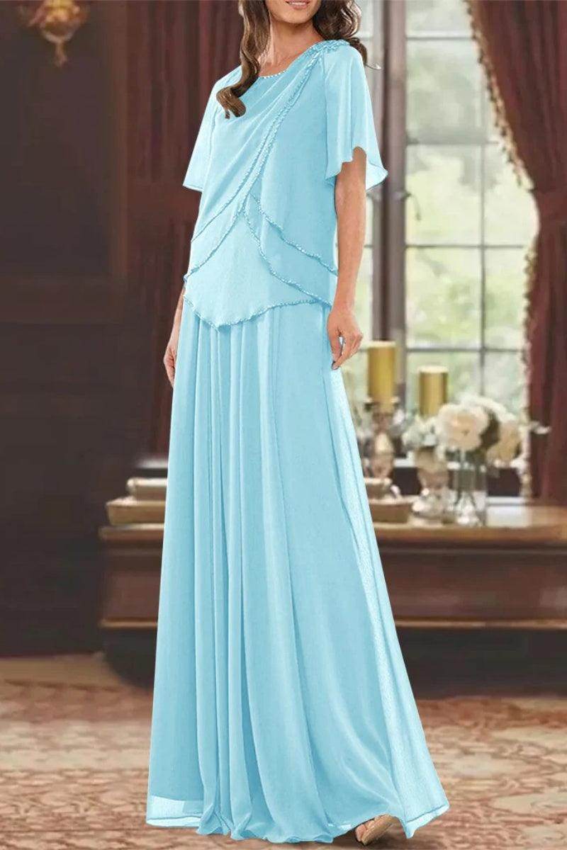 A Line Jewel Neck Short Sleeves Floor Length Mother Dress CM0363