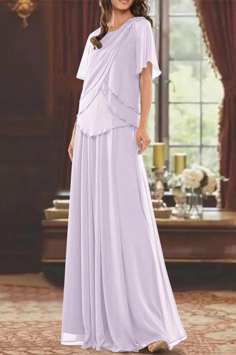 A Line Jewel Neck Short Sleeves Floor Length Mother Dress CM0363