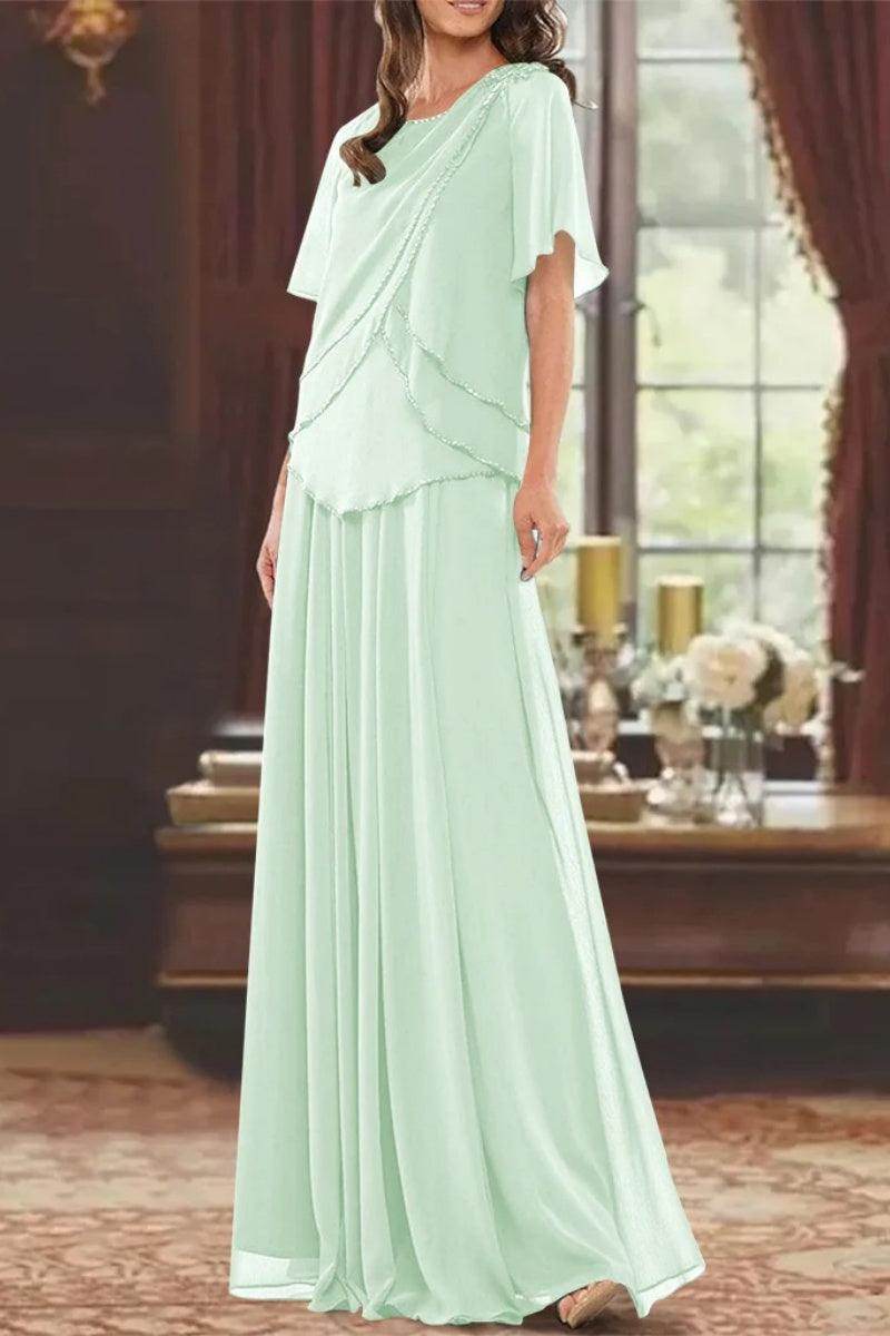 A Line Jewel Neck Short Sleeves Floor Length Mother Dress CM0363