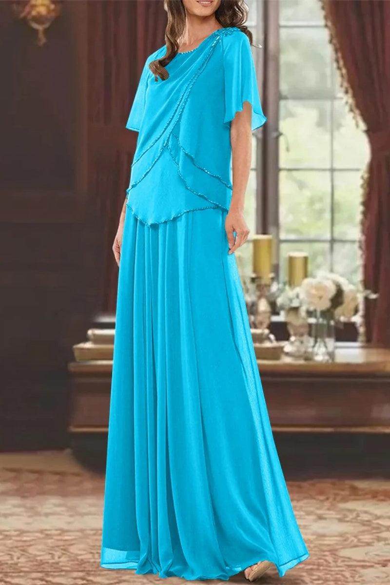 A Line Jewel Neck Short Sleeves Floor Length Mother Dress CM0363