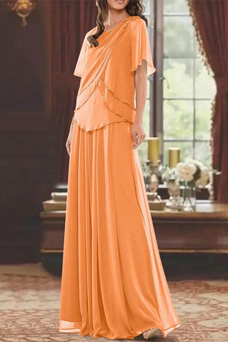 A Line Jewel Neck Short Sleeves Floor Length Mother Dress CM0363