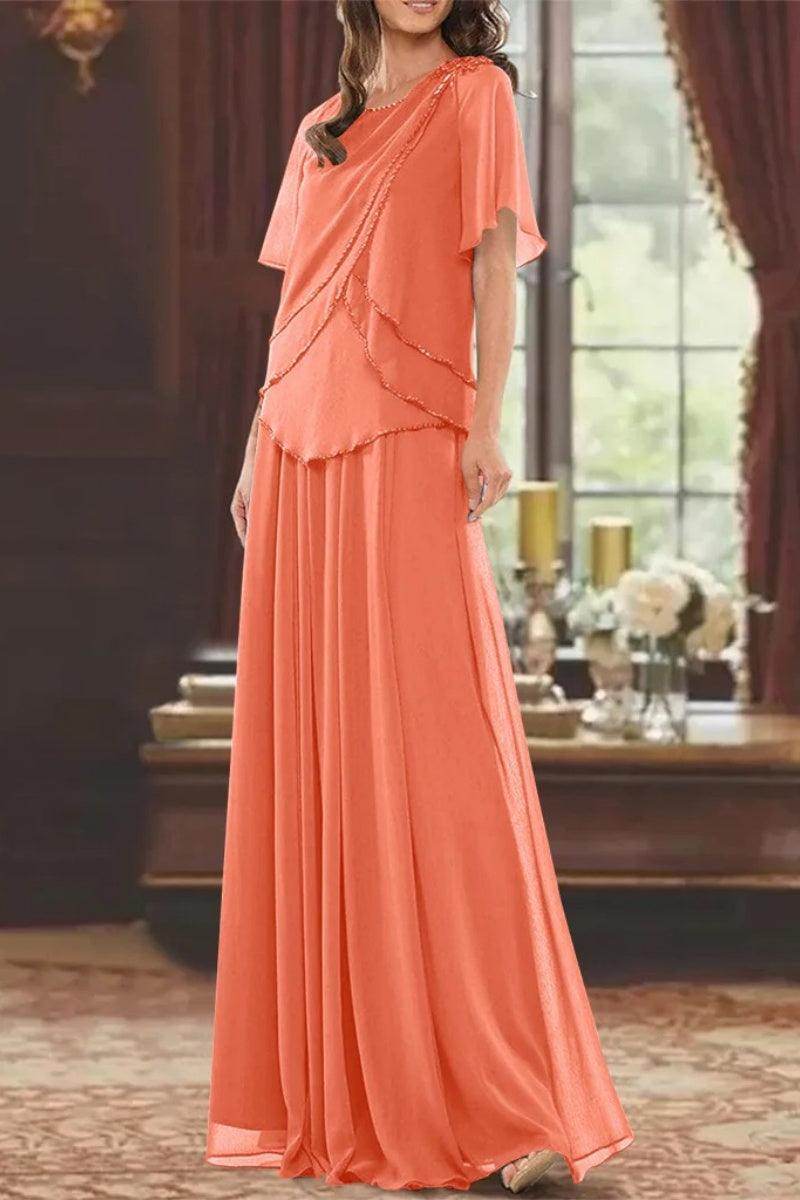 A Line Jewel Neck Short Sleeves Floor Length Mother Dress CM0363