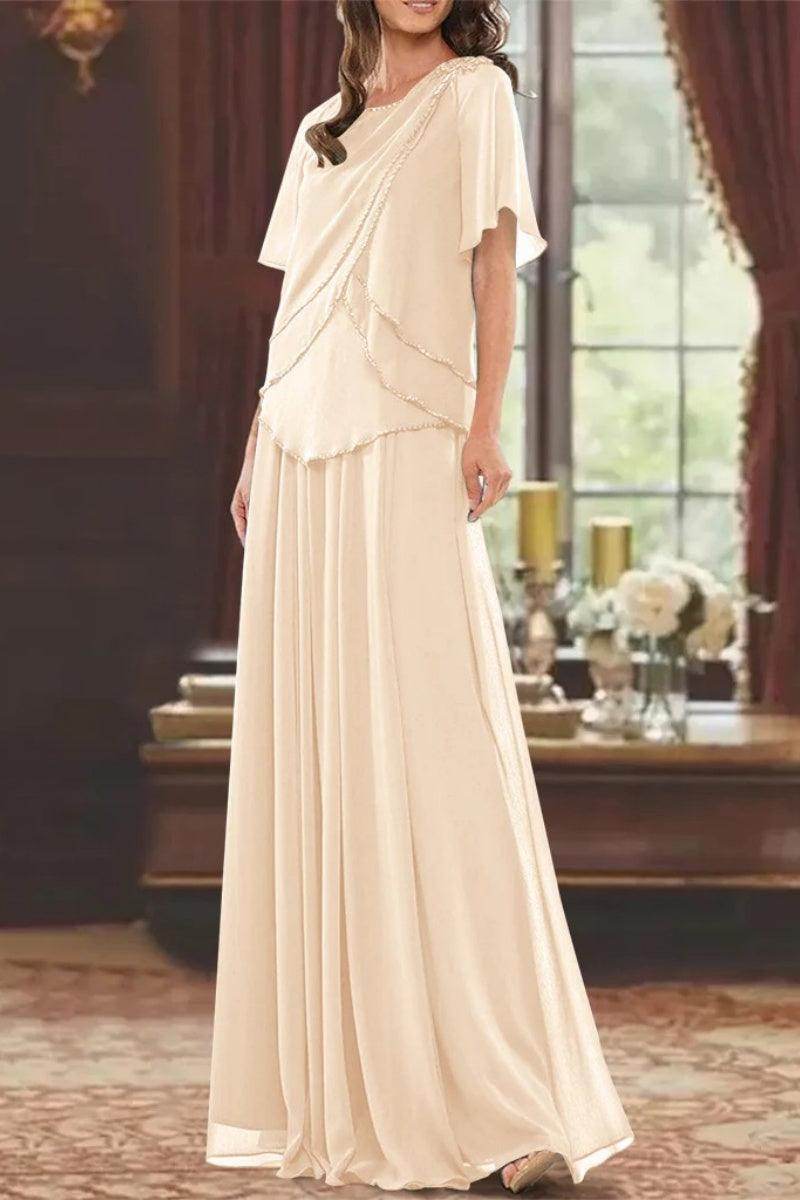 A Line Jewel Neck Short Sleeves Floor Length Mother Dress CM0363