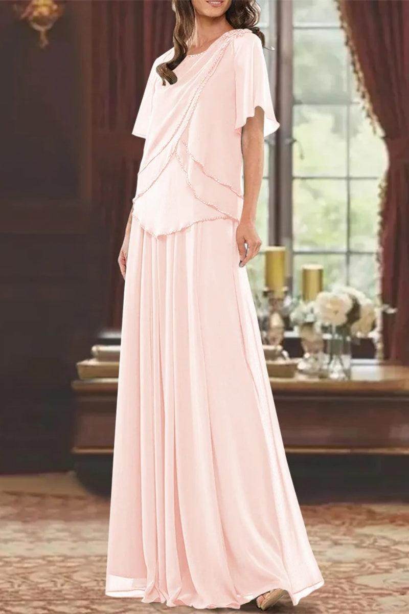 A Line Jewel Neck Short Sleeves Floor Length Mother Dress CM0363