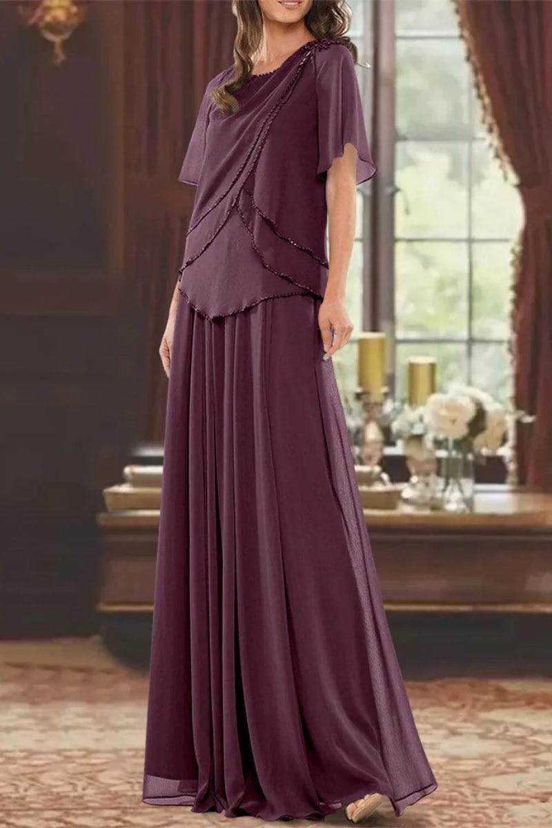 A Line Jewel Neck Short Sleeves Floor Length Mother Dress CM0363