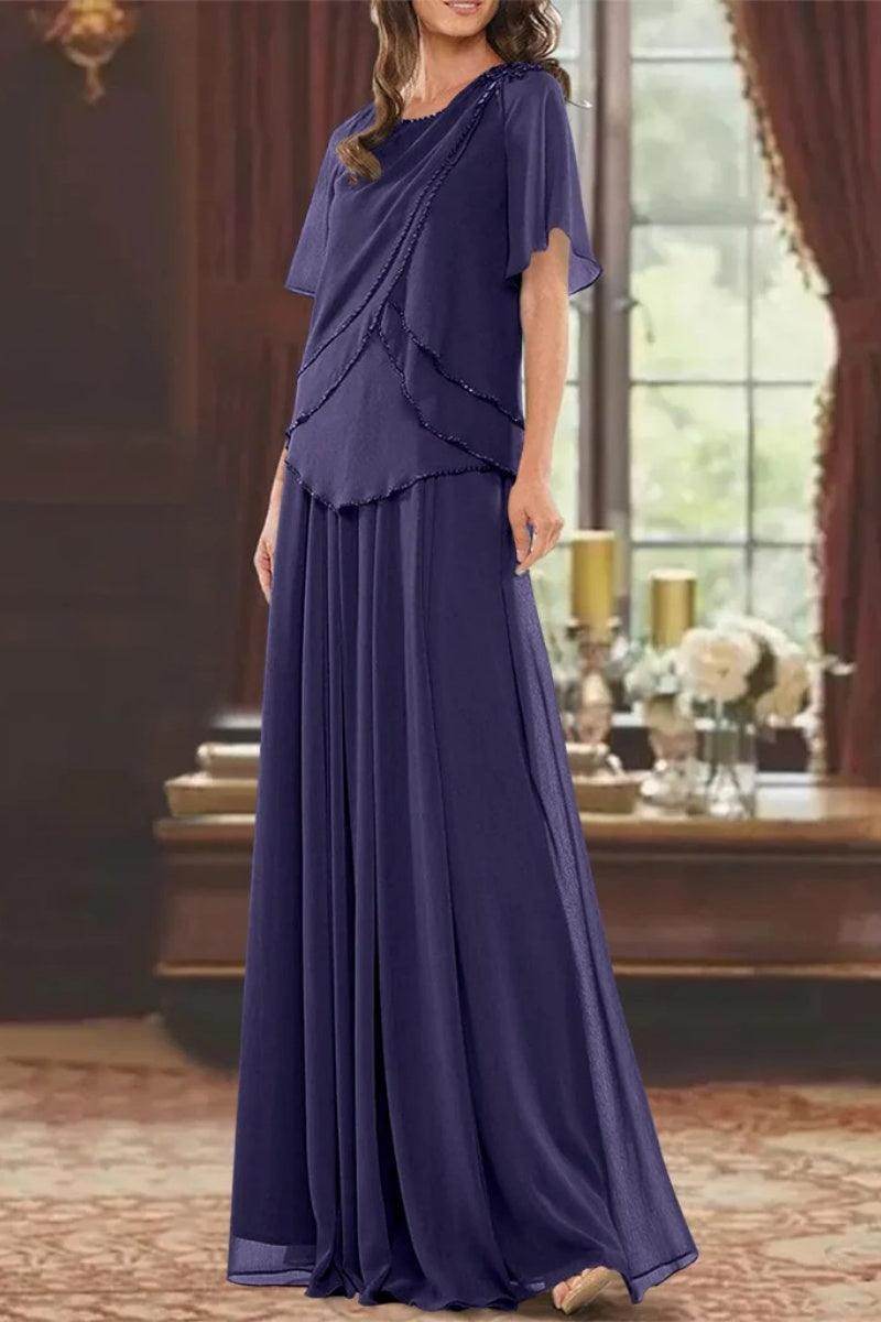 A Line Jewel Neck Short Sleeves Floor Length Mother Dress CM0363