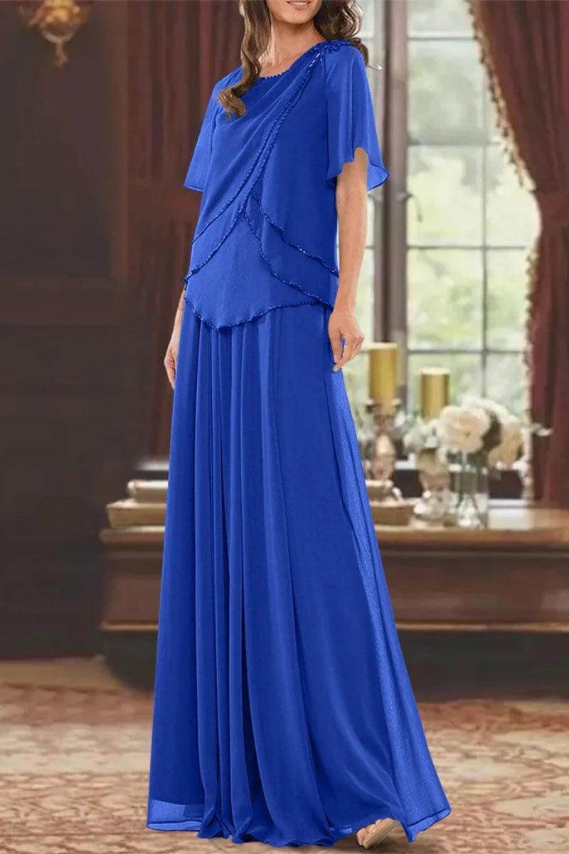 A Line Jewel Neck Short Sleeves Floor Length Mother Dress CM0363