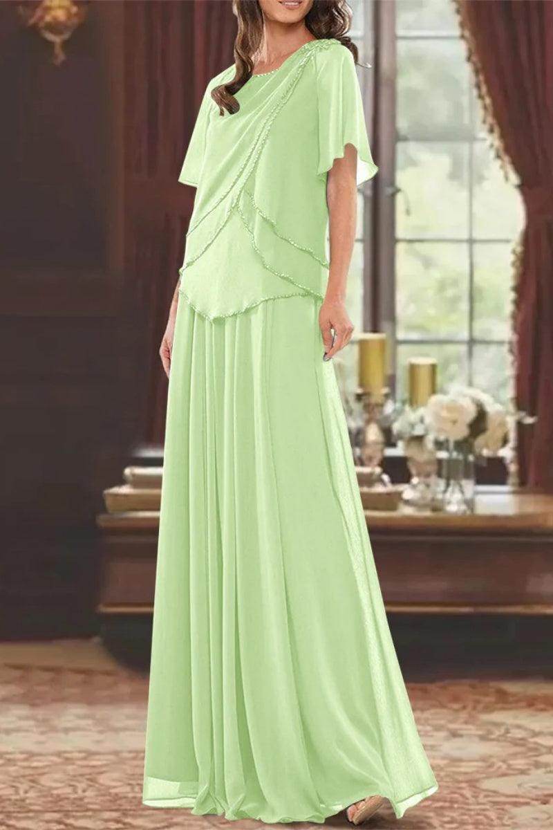 A Line Jewel Neck Short Sleeves Floor Length Mother Dress CM0363