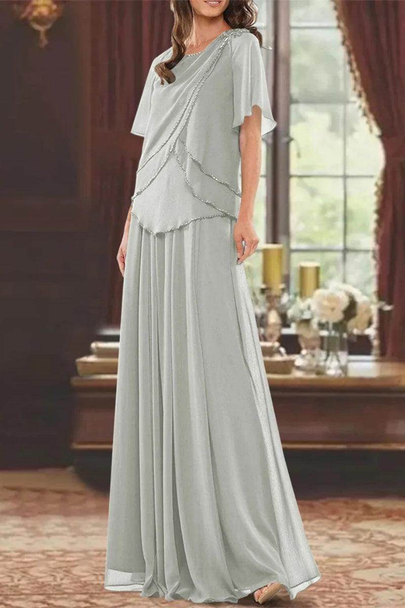 A Line Jewel Neck Short Sleeves Floor Length Mother Dress CM0363