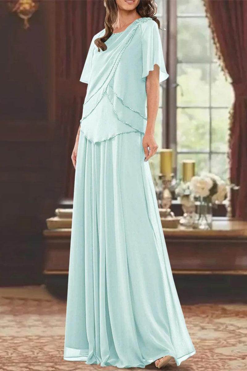 A Line Jewel Neck Short Sleeves Floor Length Mother Dress CM0363