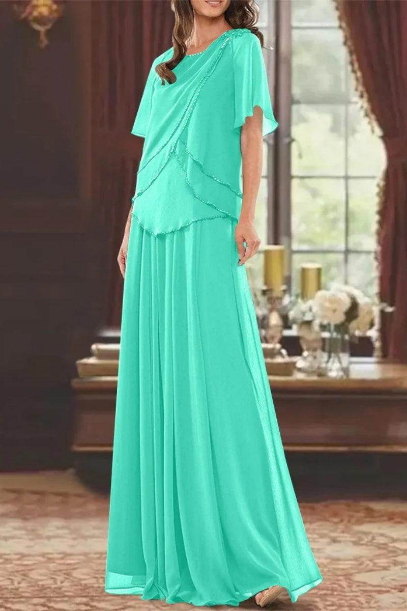A Line Jewel Neck Short Sleeves Floor Length Mother Dress CM0363