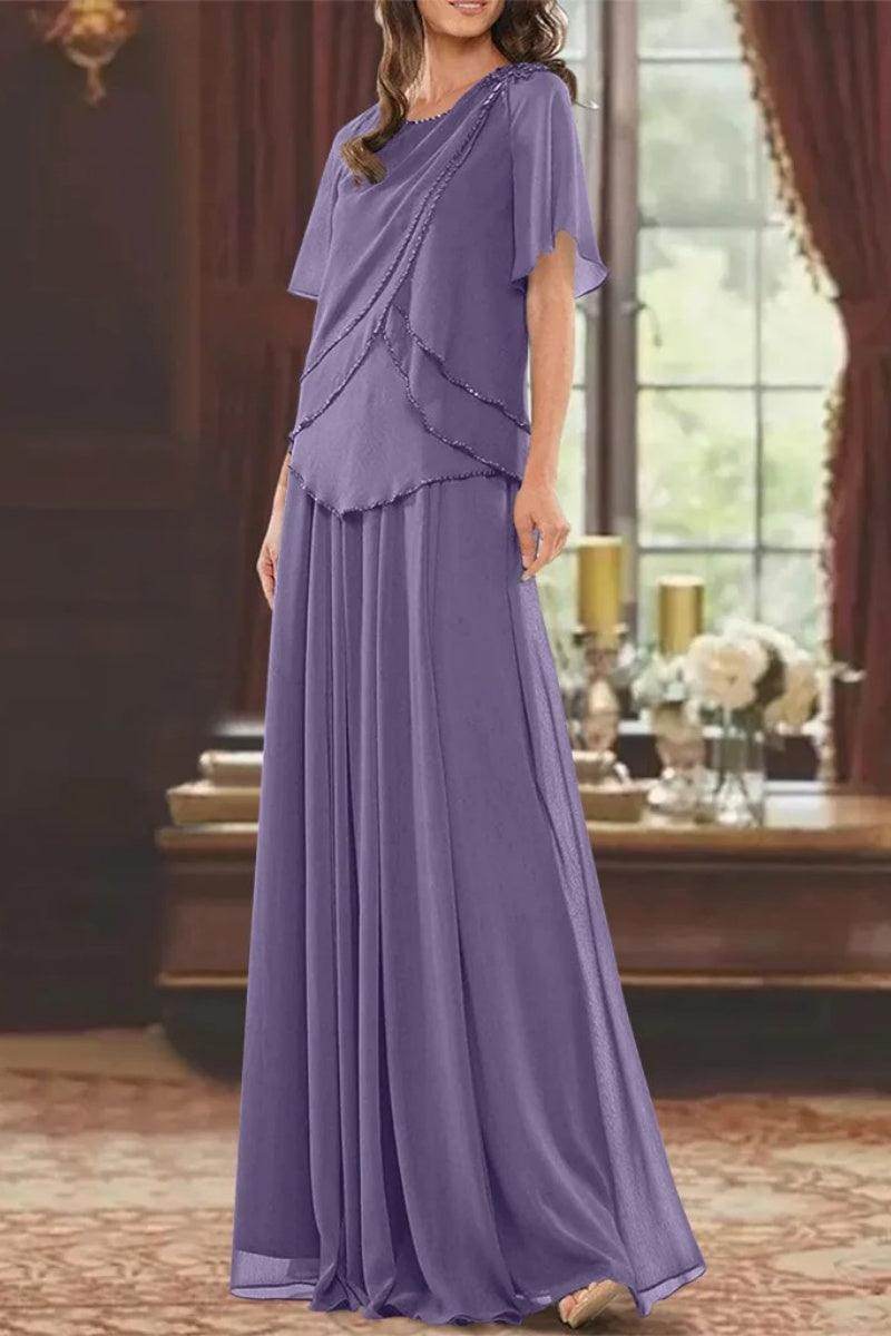 A Line Jewel Neck Short Sleeves Floor Length Mother Dress CM0363