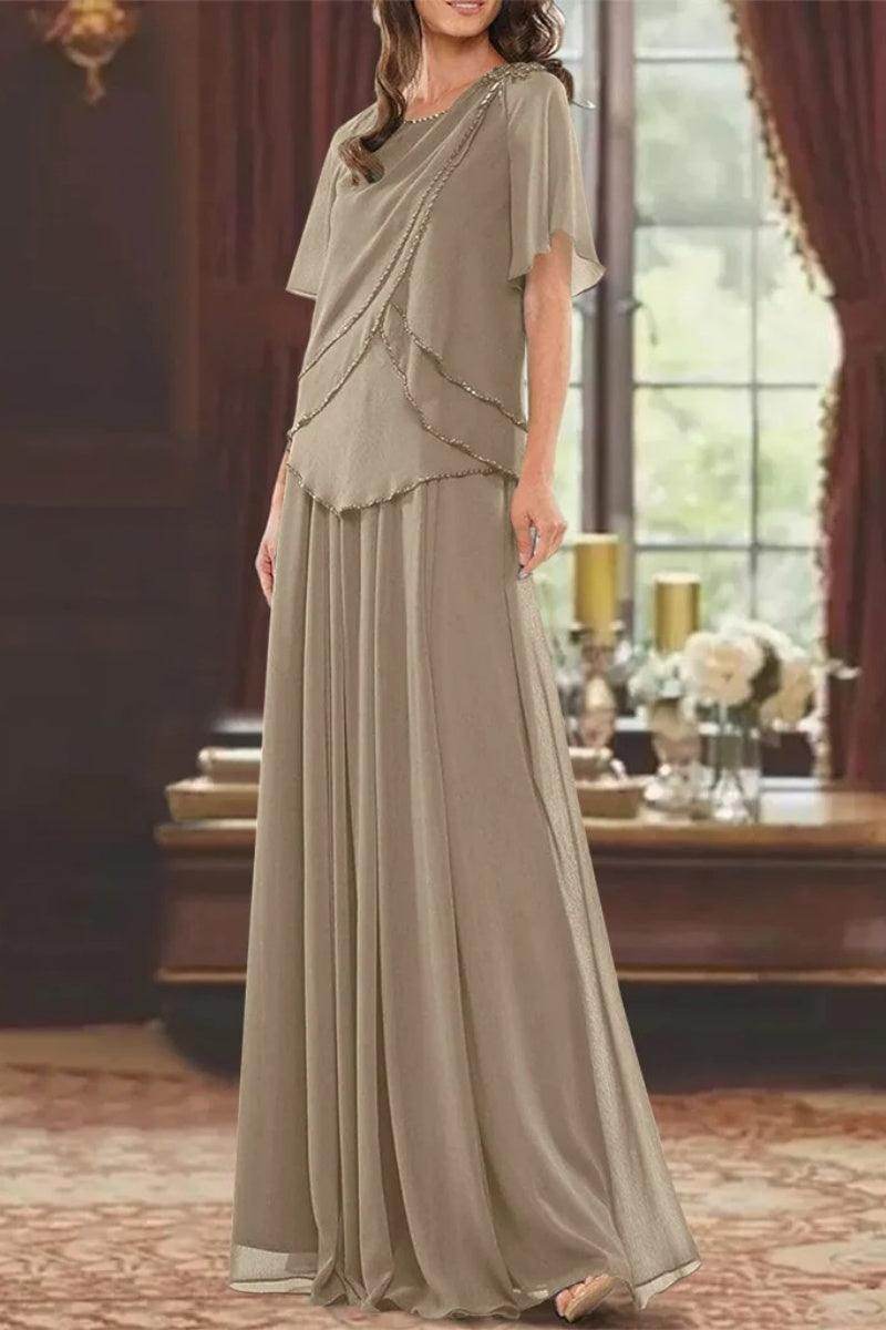 A Line Jewel Neck Short Sleeves Floor Length Mother Dress CM0363