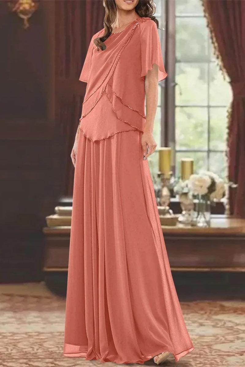 A Line Jewel Neck Short Sleeves Floor Length Mother Dress CM0363
