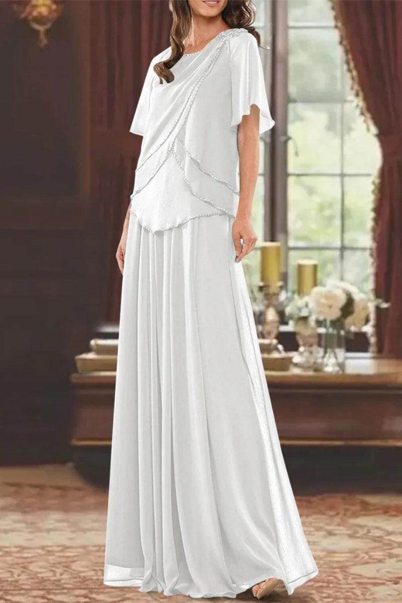 A Line Jewel Neck Short Sleeves Floor Length Mother Dress CM0363