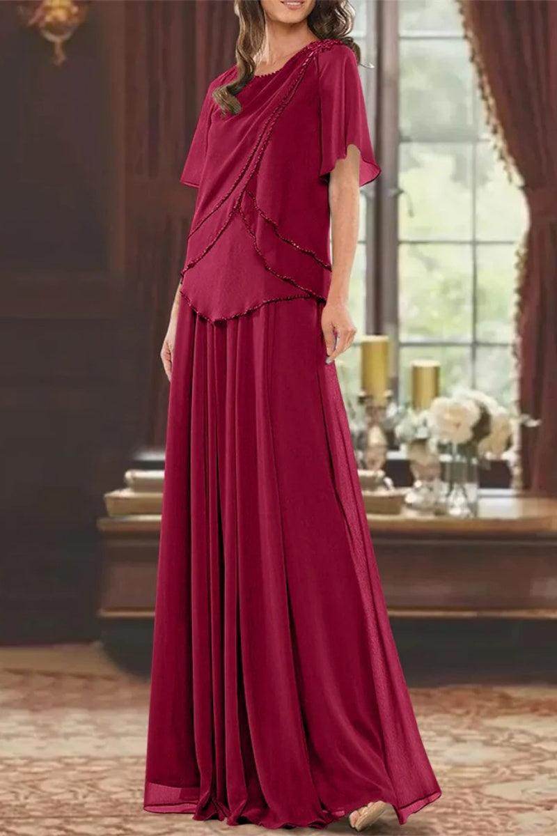 A Line Jewel Neck Short Sleeves Floor Length Mother Dress CM0363