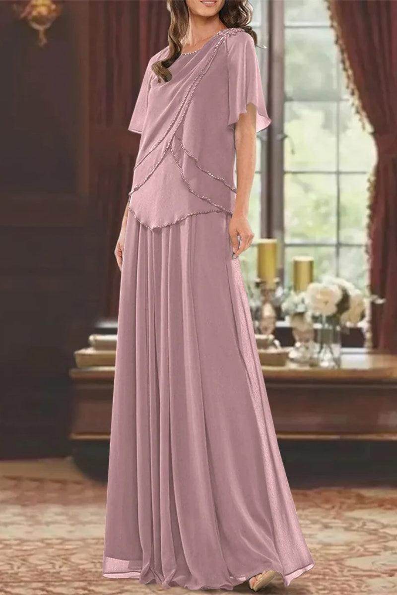 A Line Jewel Neck Short Sleeves Floor Length Mother Dress CM0363