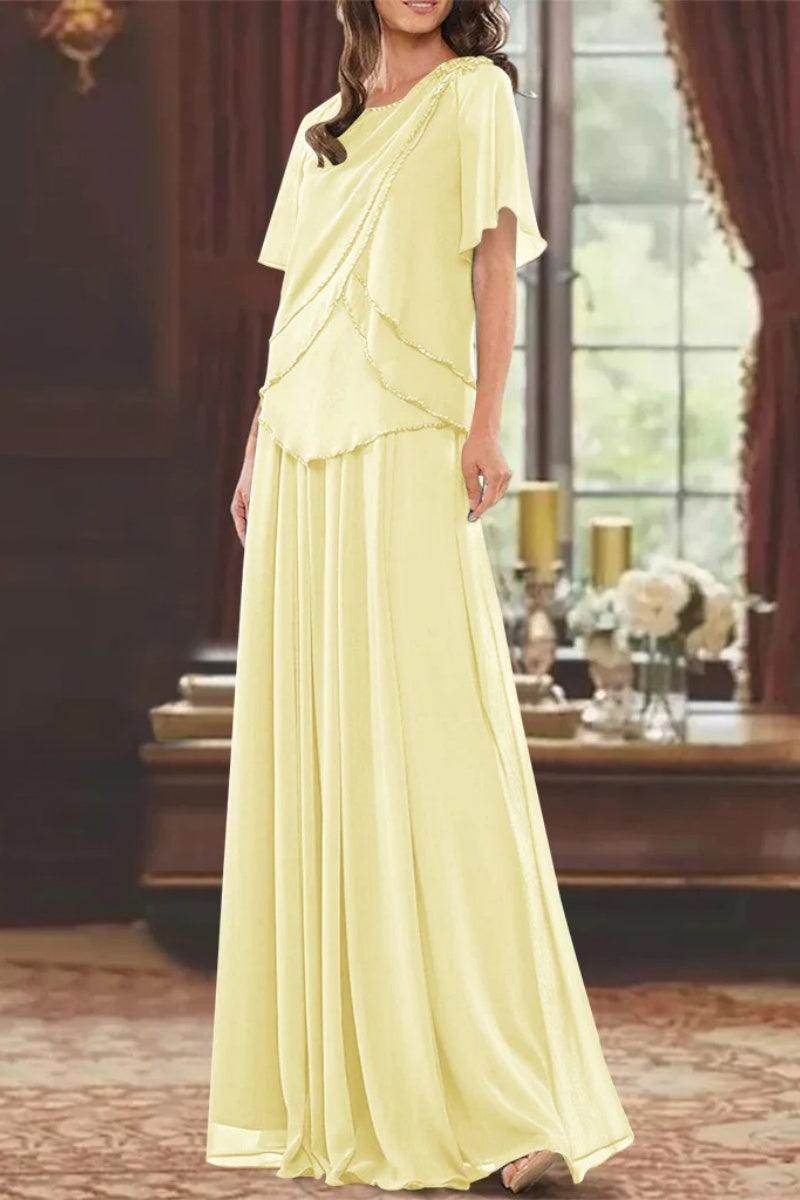 A Line Jewel Neck Short Sleeves Floor Length Mother Dress CM0363