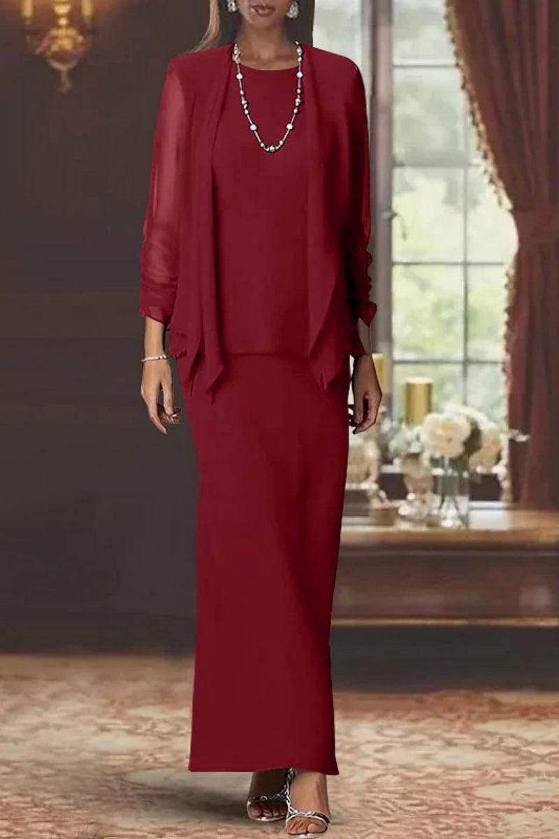 Sheath Scoop Neck Long Sleeves Floor Length Mother Dresses CM0365