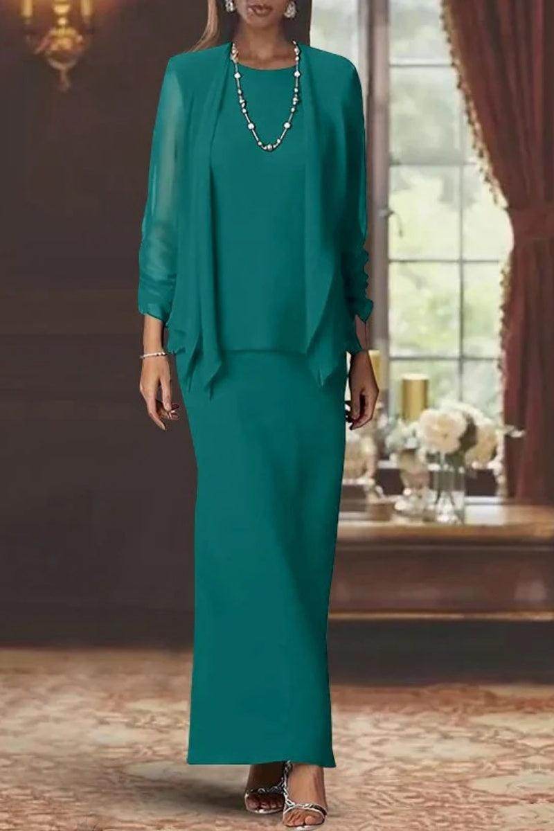 Sheath Scoop Neck Long Sleeves Floor Length Mother Dresses CM0365