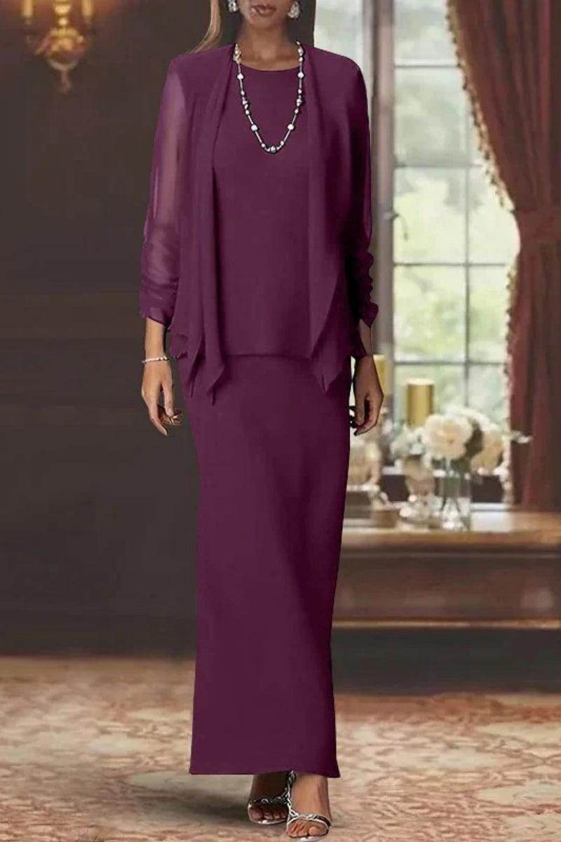 Sheath Scoop Neck Long Sleeves Floor Length Mother Dresses CM0365