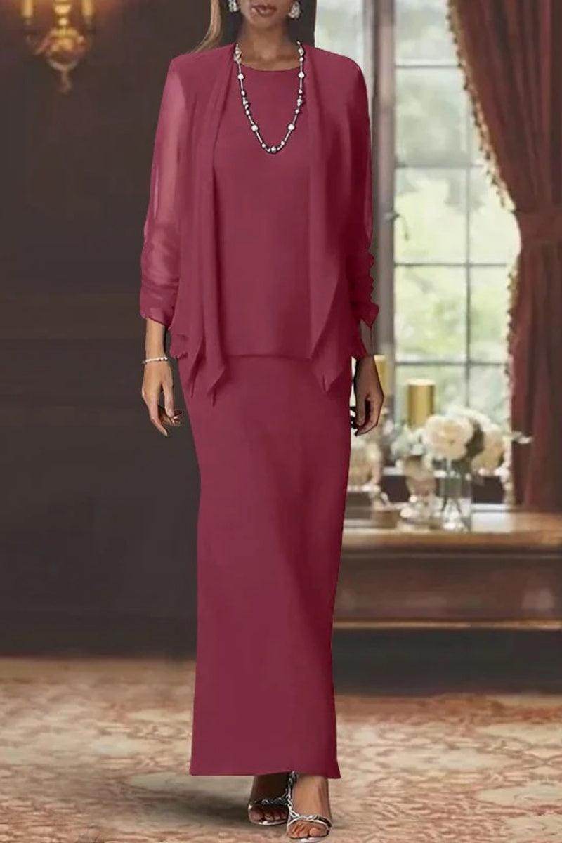 Sheath Scoop Neck Long Sleeves Floor Length Mother Dresses CM0365