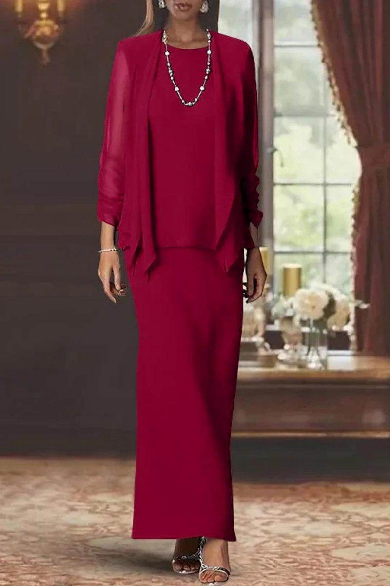 Sheath Scoop Neck Long Sleeves Floor Length Mother Dresses CM0365