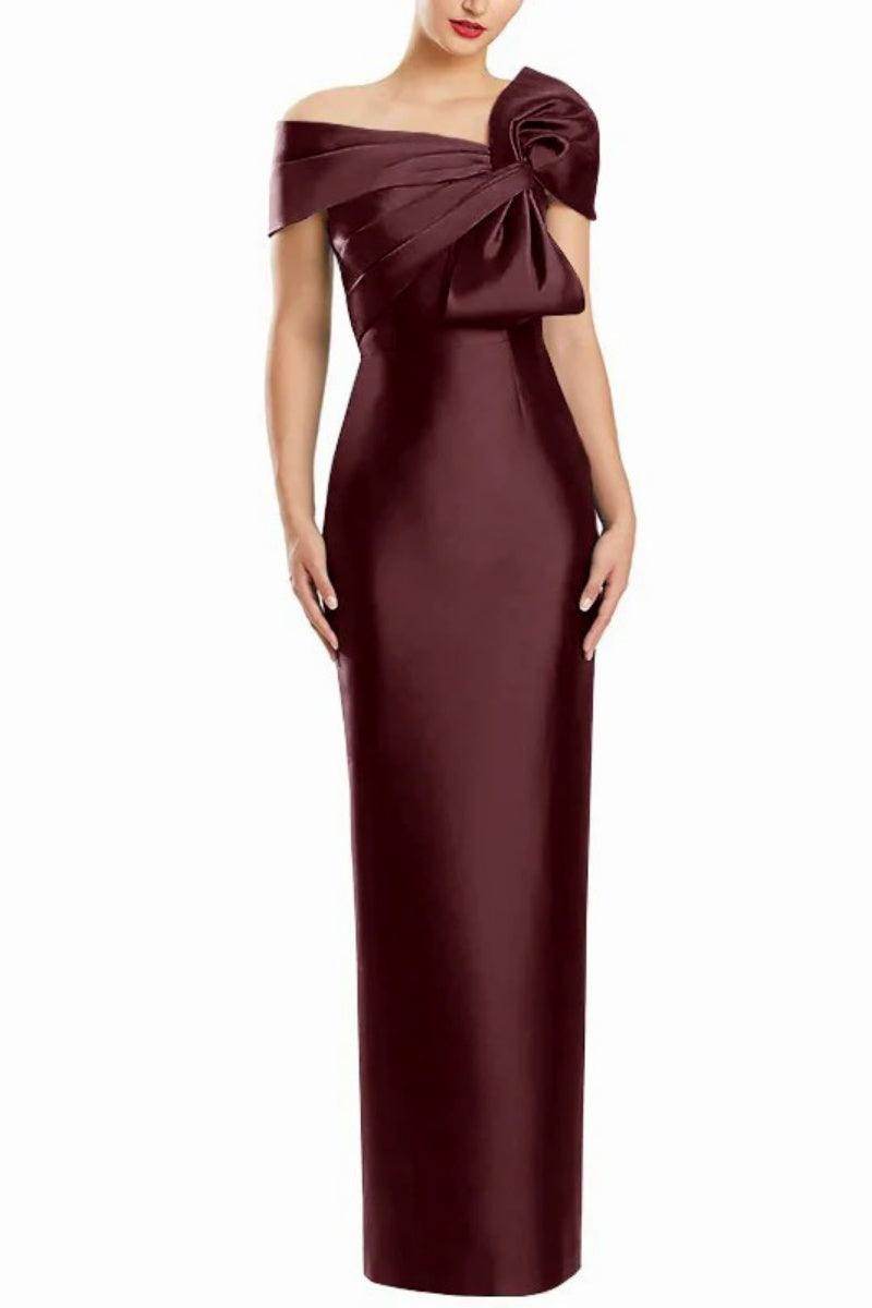Sheath One Shoulder Floor Length Mother Dresses with Bow CM0368