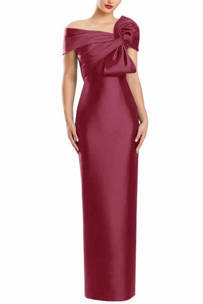 Sheath One Shoulder Floor Length Mother Dresses with Bow CM0368
