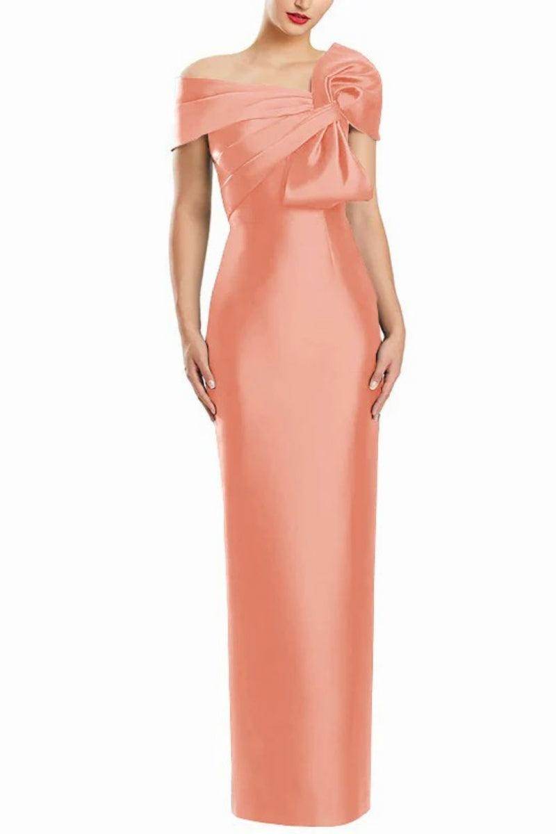 Sheath One Shoulder Floor Length Mother Dresses with Bow CM0368