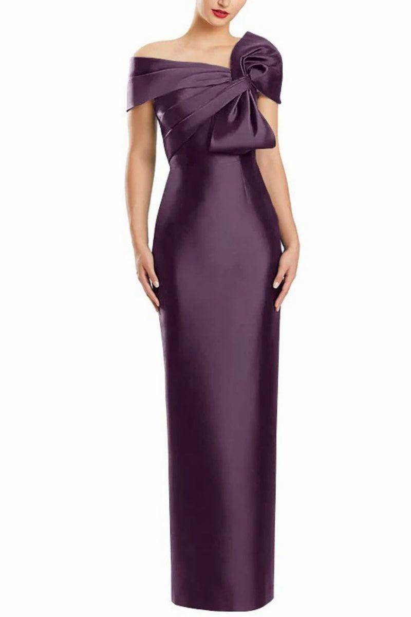 Sheath One Shoulder Floor Length Mother Dresses with Bow CM0368