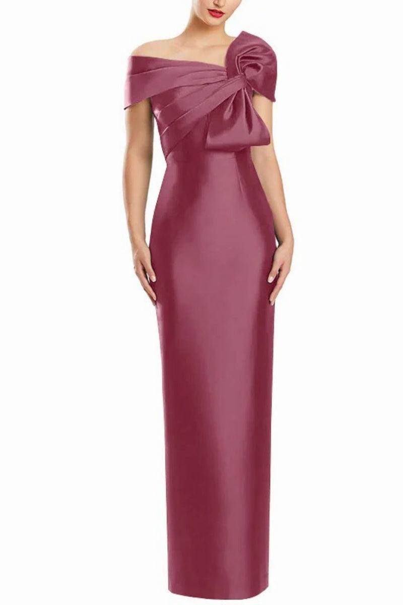 Sheath One Shoulder Floor Length Mother Dresses with Bow CM0368