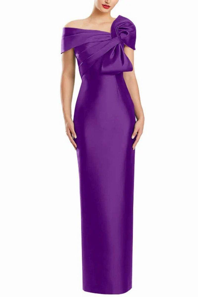 Sheath One Shoulder Floor Length Mother Dresses with Bow CM0368