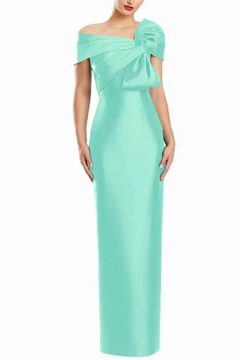 Sheath One Shoulder Floor Length Mother Dresses with Bow CM0368