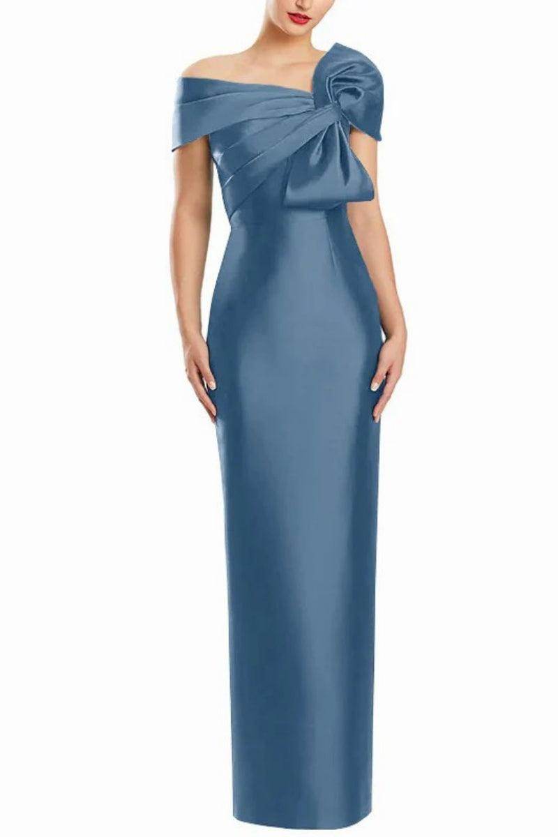 Sheath One Shoulder Floor Length Mother Dresses with Bow CM0368