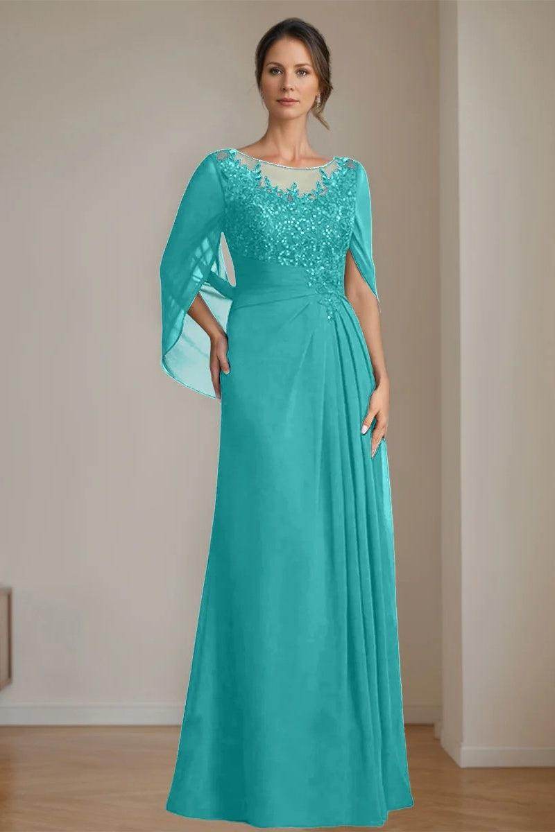A Line Scoop Floor Length Sequins Mother of the Bride Dresses CM0369