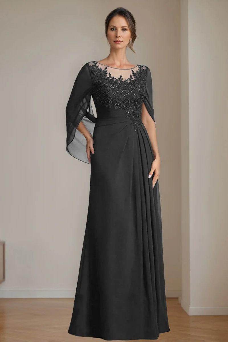 A Line Scoop Floor Length Sequins Mother of the Bride Dresses CM0369