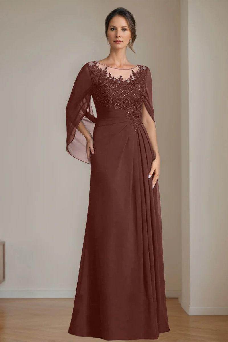 A Line Scoop Floor Length Sequins Mother of the Bride Dresses CM0369