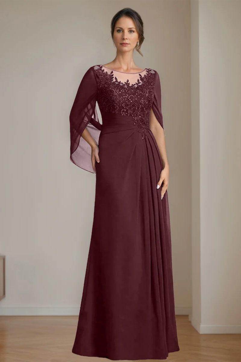 A Line Scoop Floor Length Sequins Mother of the Bride Dresses CM0369
