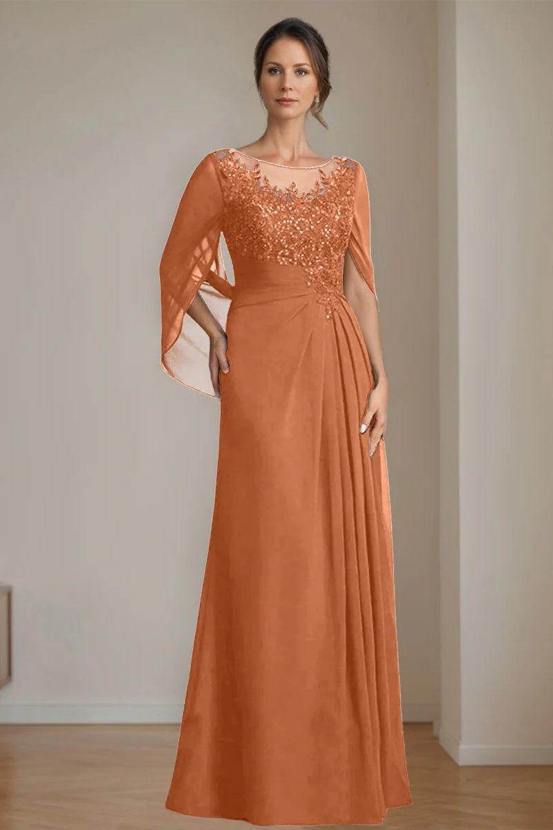 A Line Scoop Floor Length Sequins Mother of the Bride Dresses CM0369