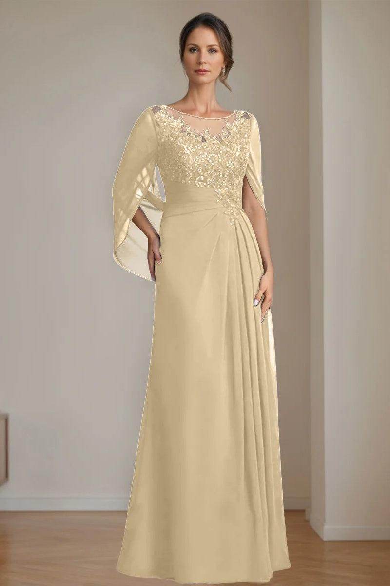 A Line Scoop Floor Length Sequins Mother of the Bride Dresses CM0369